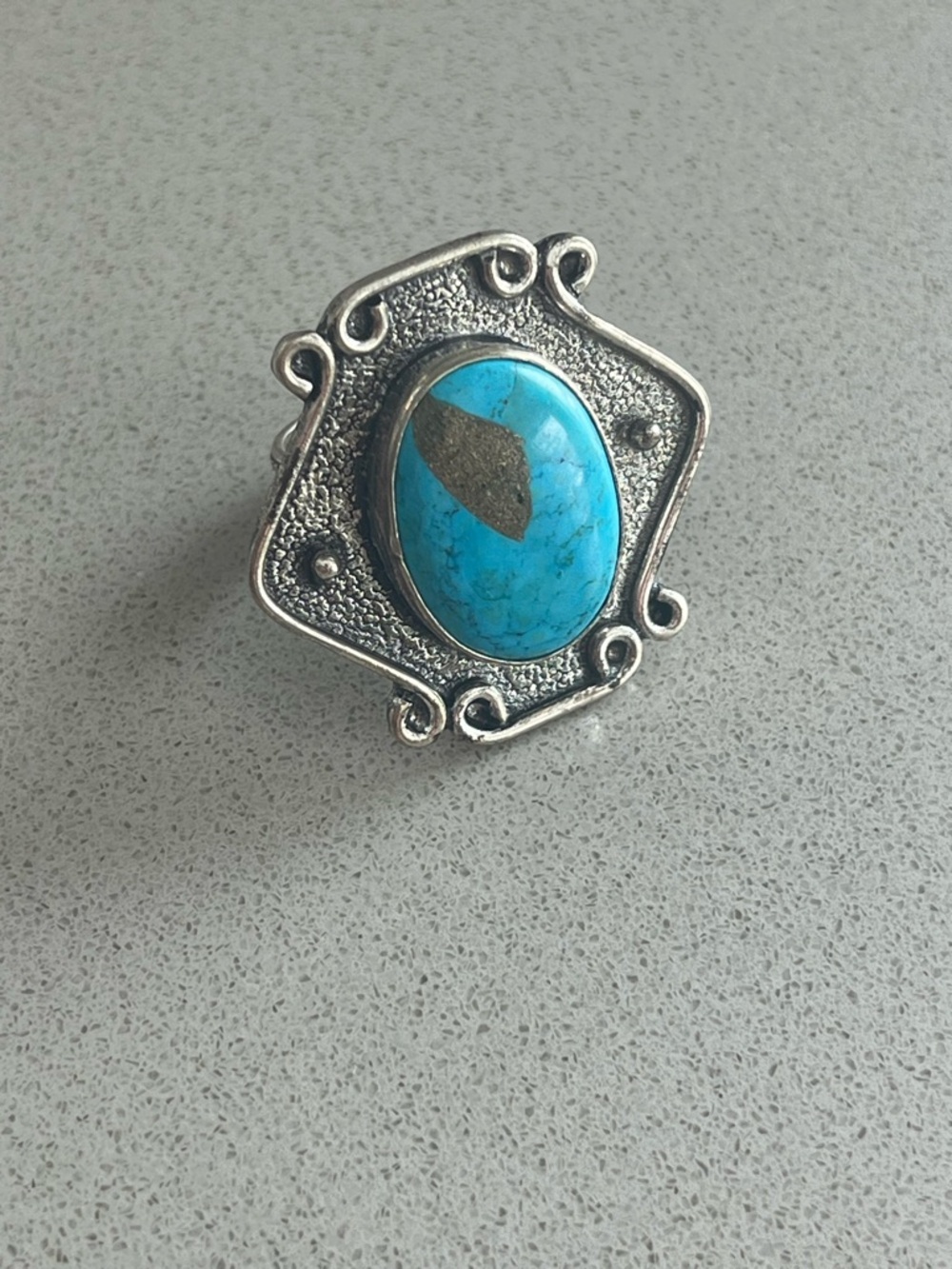 Turquoise Stone Silver-Tone Statement Ring - Blue